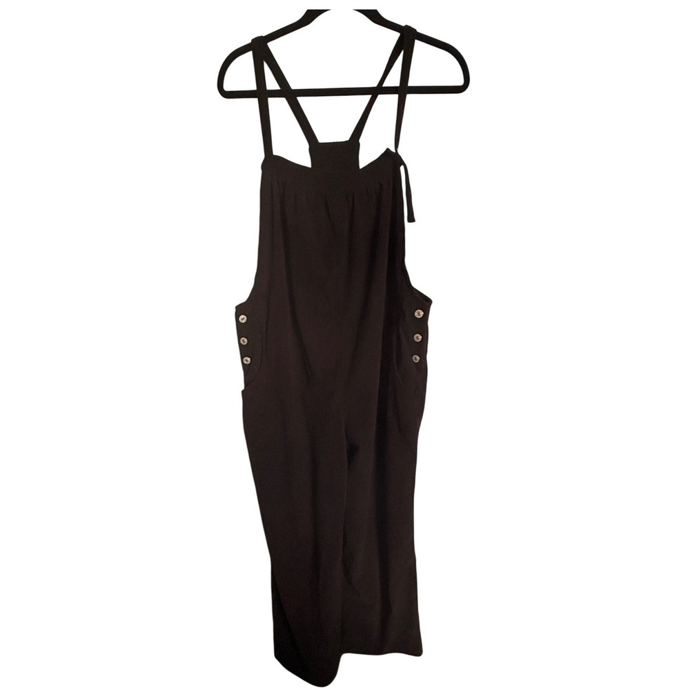 Corduroy Overalls Womens Large Black Wide Leg Boho Coastal Cottagecore Jumpsuit